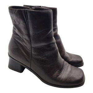 Vtg Madeline Favor Booties Brown Leather Mule Favor Square Toe Sz 8.5M  Y2K 90s